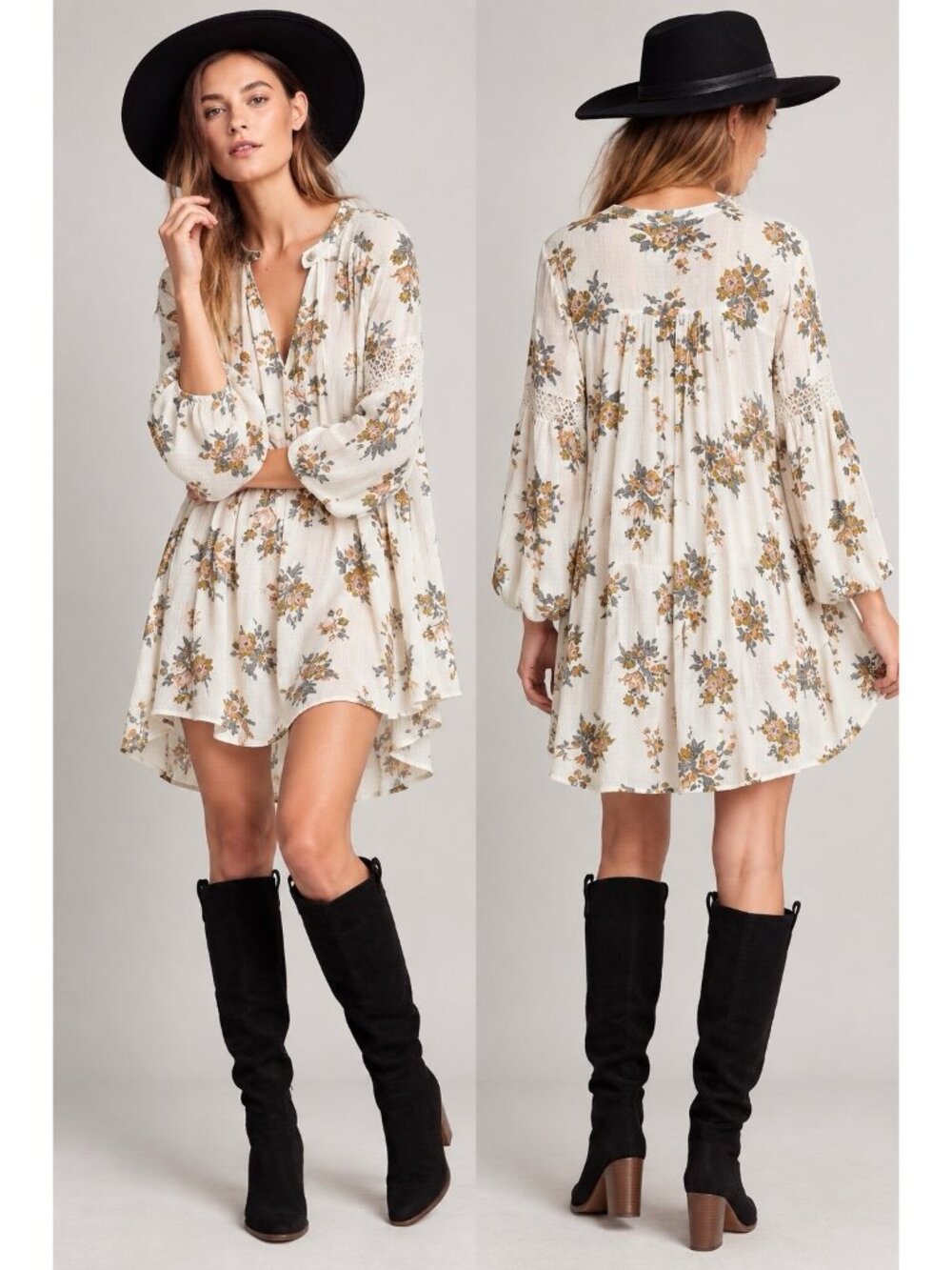 Free People Retro Tree Swing White Gardenia MEDIUM Floral Mini Dress Tunic